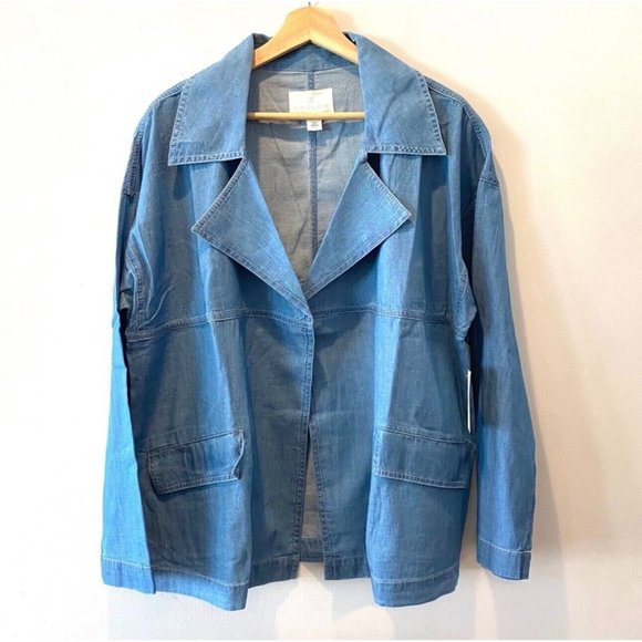 CASLON NWT $95 Chambray Utility Jacket Blue Open Front Lightweight Women… - Picture 4 of 9